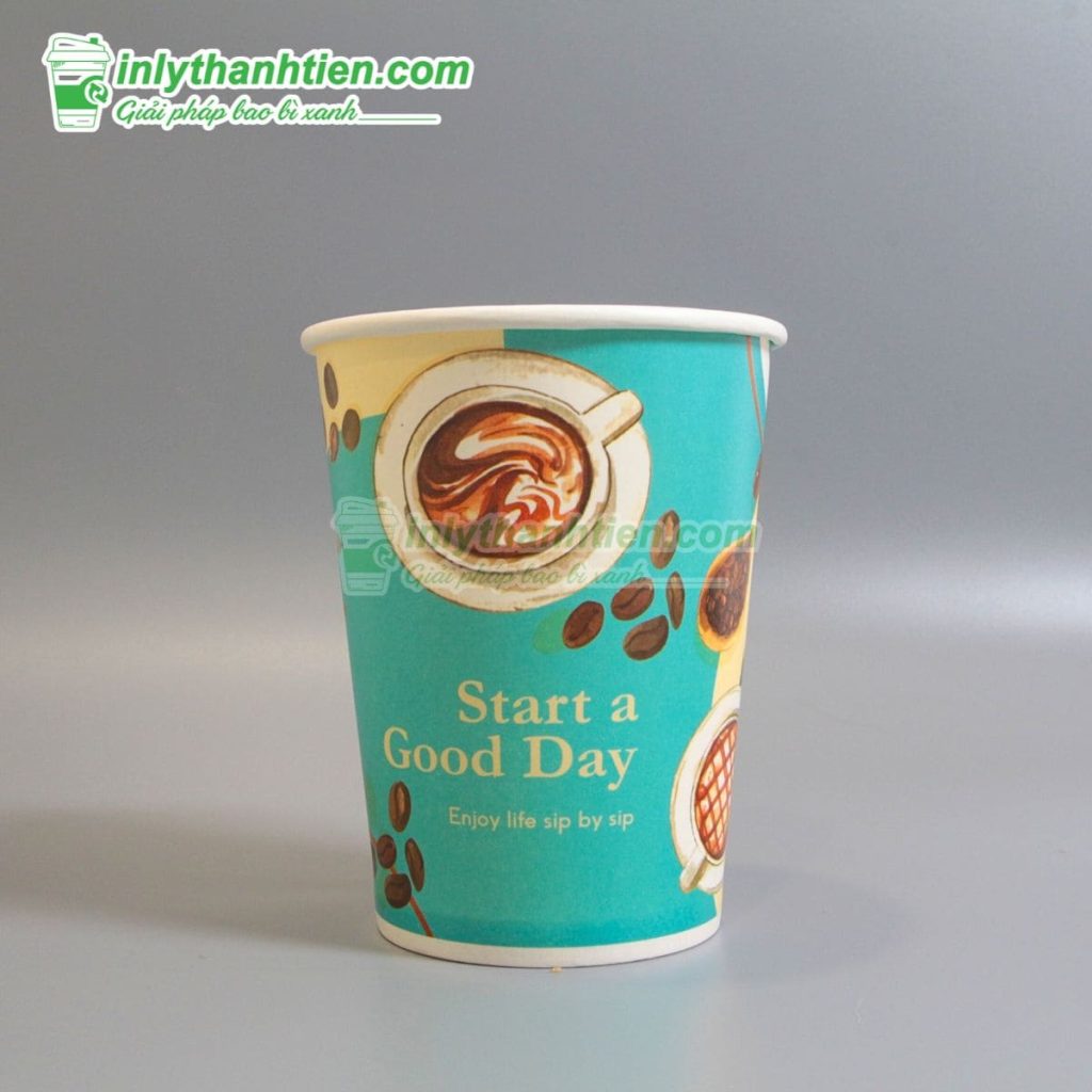 Ly 14oz kraft minimalist, in đen trắng, cho cà phê specialty.