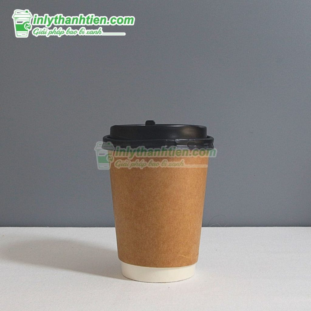 Ly 14oz kraft nâu, in họa tiết trà sữa, thân thiện môi trường