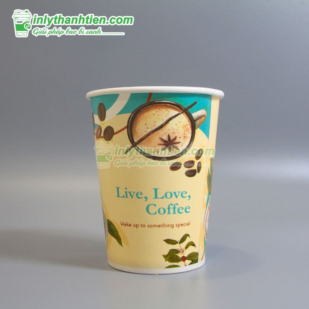 Ly 14oz tráng 2PE, chứa cappuccino, không rò rỉ.