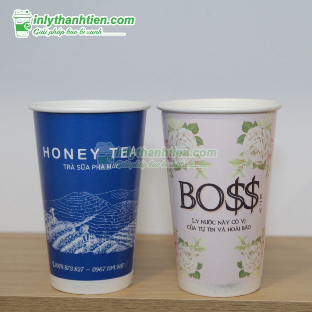 Ly giấy 18oz - 520ml trắng tinh tế, in logo thương hiệu nổi bật