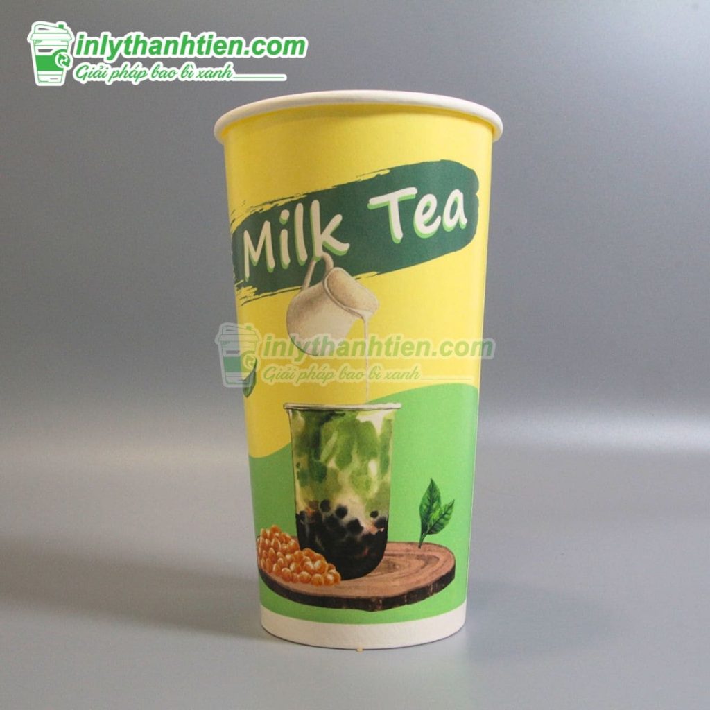 Cốc giấy 700ml in thiết kế hiện đại cho quán trà trái cây