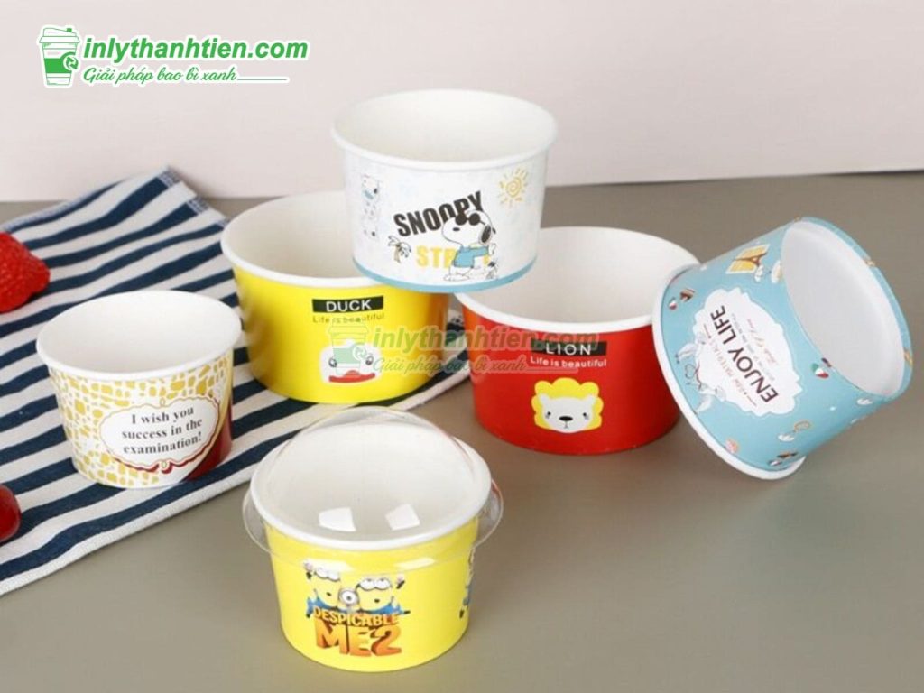 Ly giấy đựng kem in họa tiết vui nhộn cho trẻ em và sự kiện