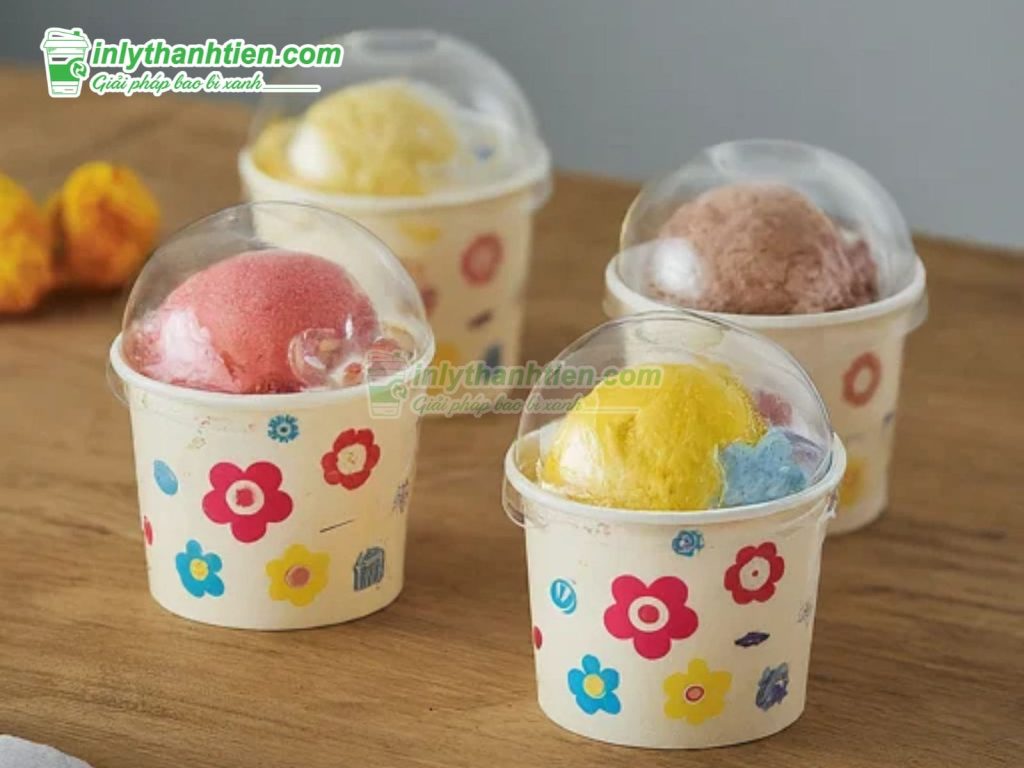 Ứng dụng ly giấy đựng gelato take-away, nắp cầu chống đổ
