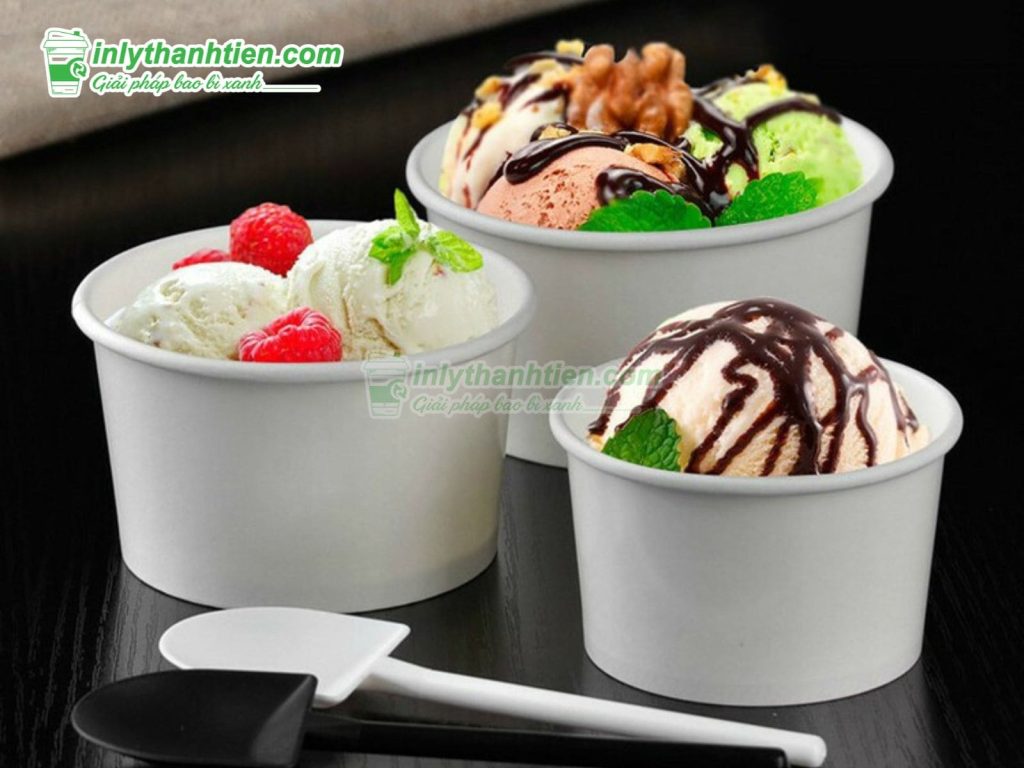 Ly giấy kraft tráng PE an toàn, giữ lạnh kem tươi lâu dài