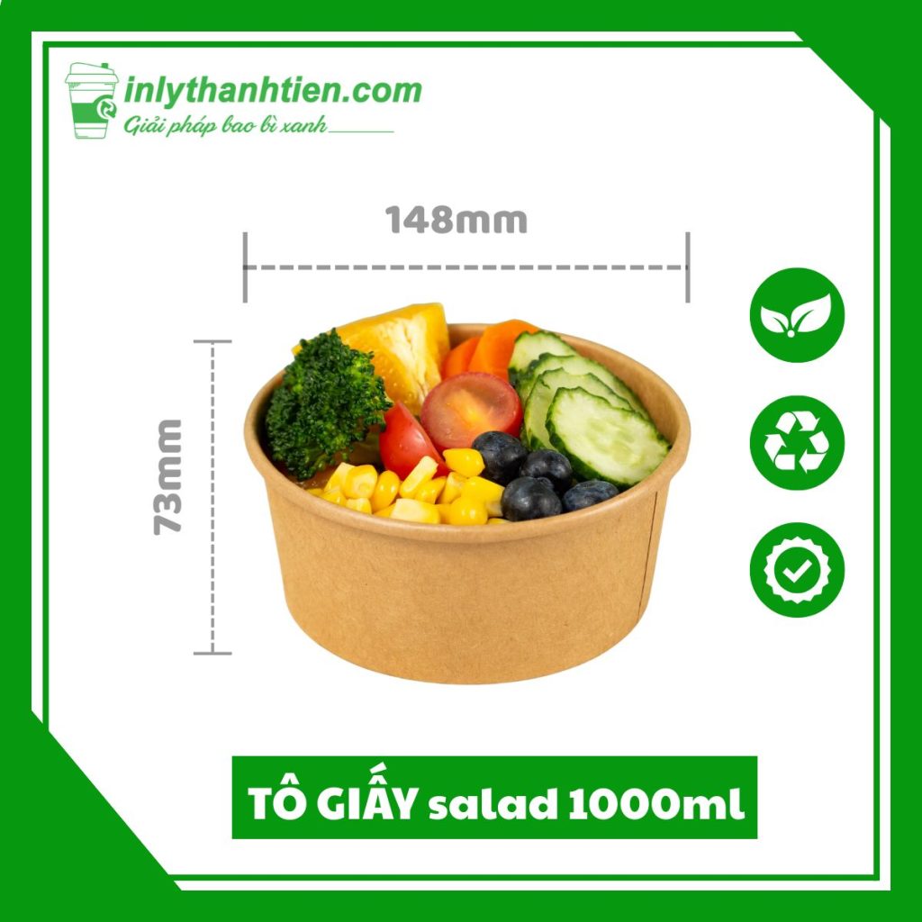 Tô Giấy Kraft Salad 1000ml Miệng Rộng