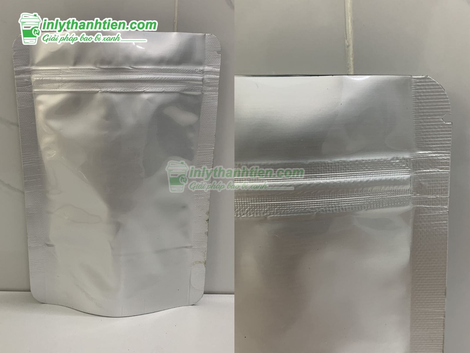 Túi zipper 2 mặt bạc đáy đứng