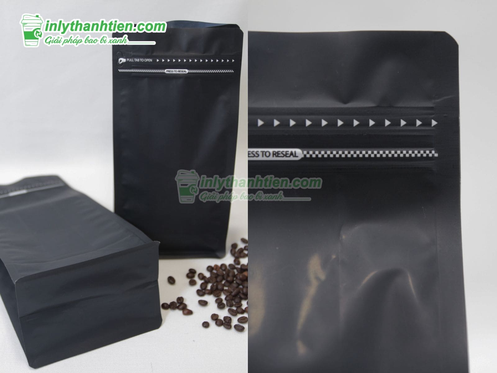 Túi zipper màu đen đựng cà phê sang trọng