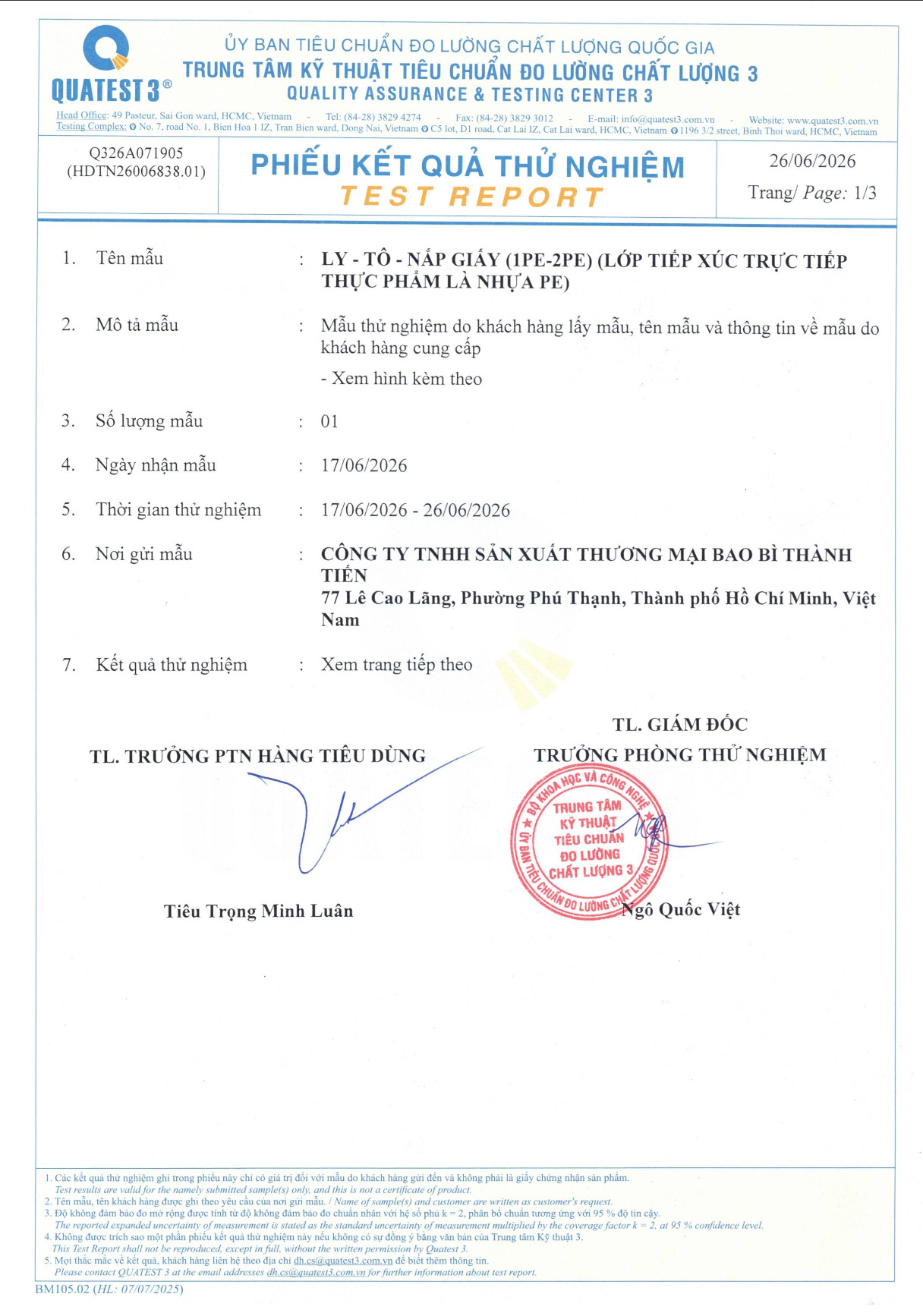 giấy kiểm nghiệm tô giấy, ly giấy