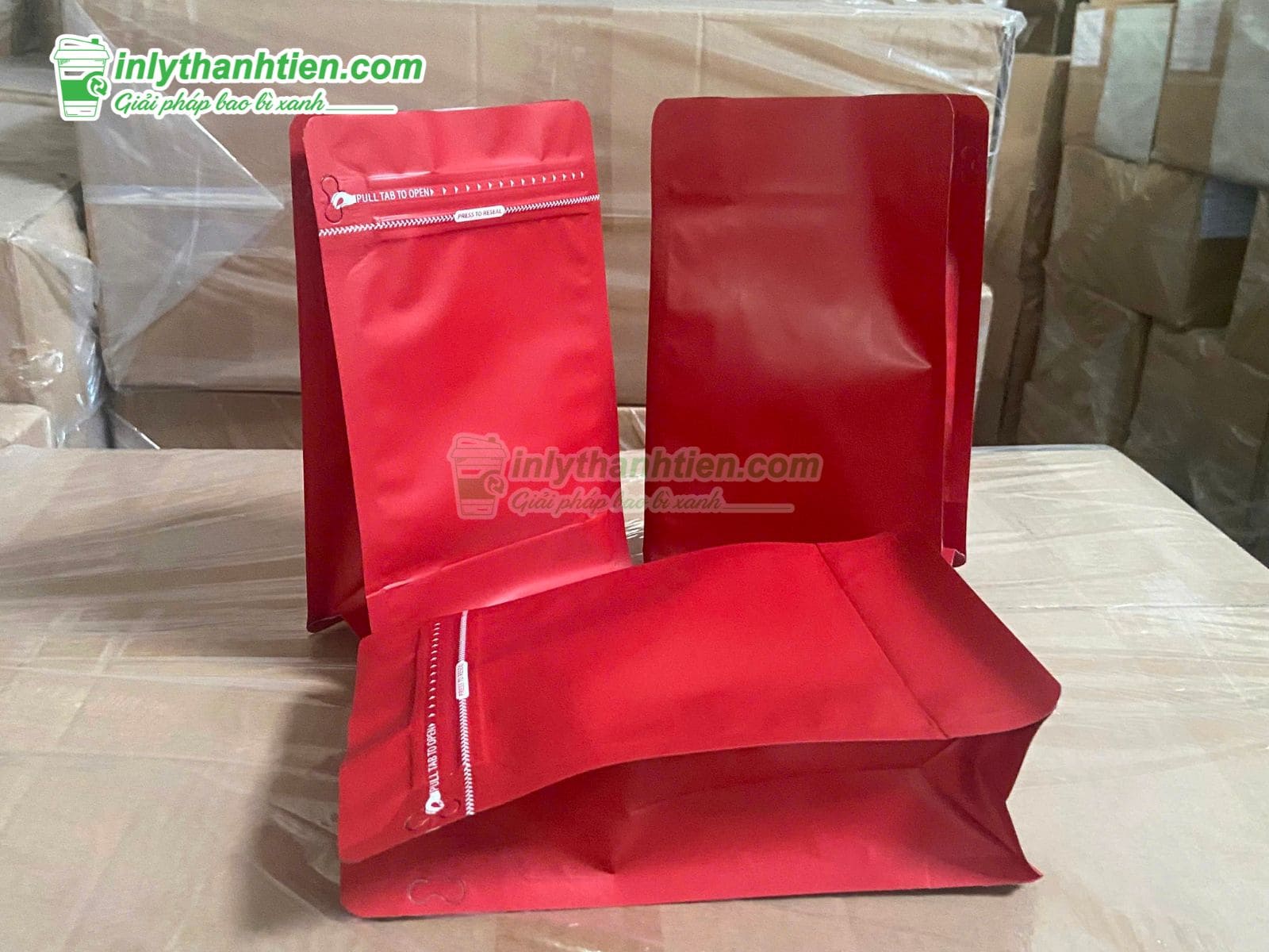 Túi zip đựng cà phê màu đỏ