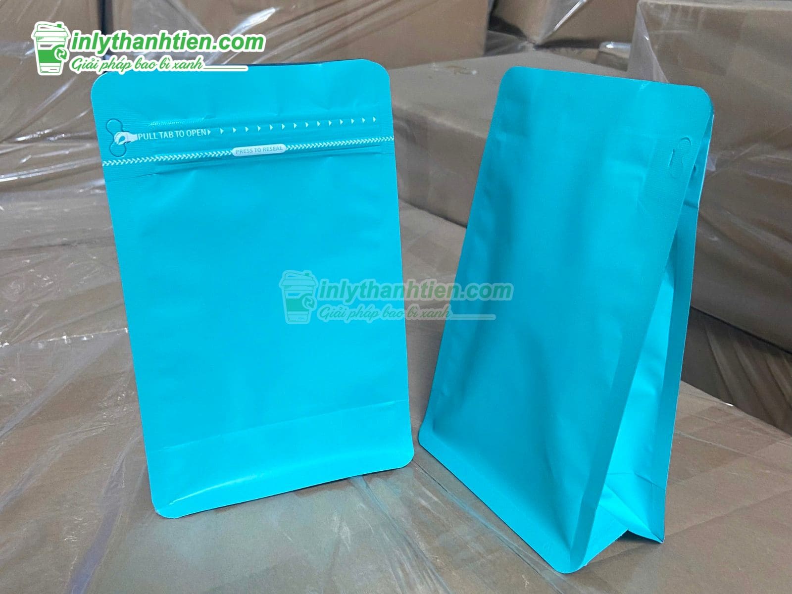 Túi zip đựng cà phê màu xanh