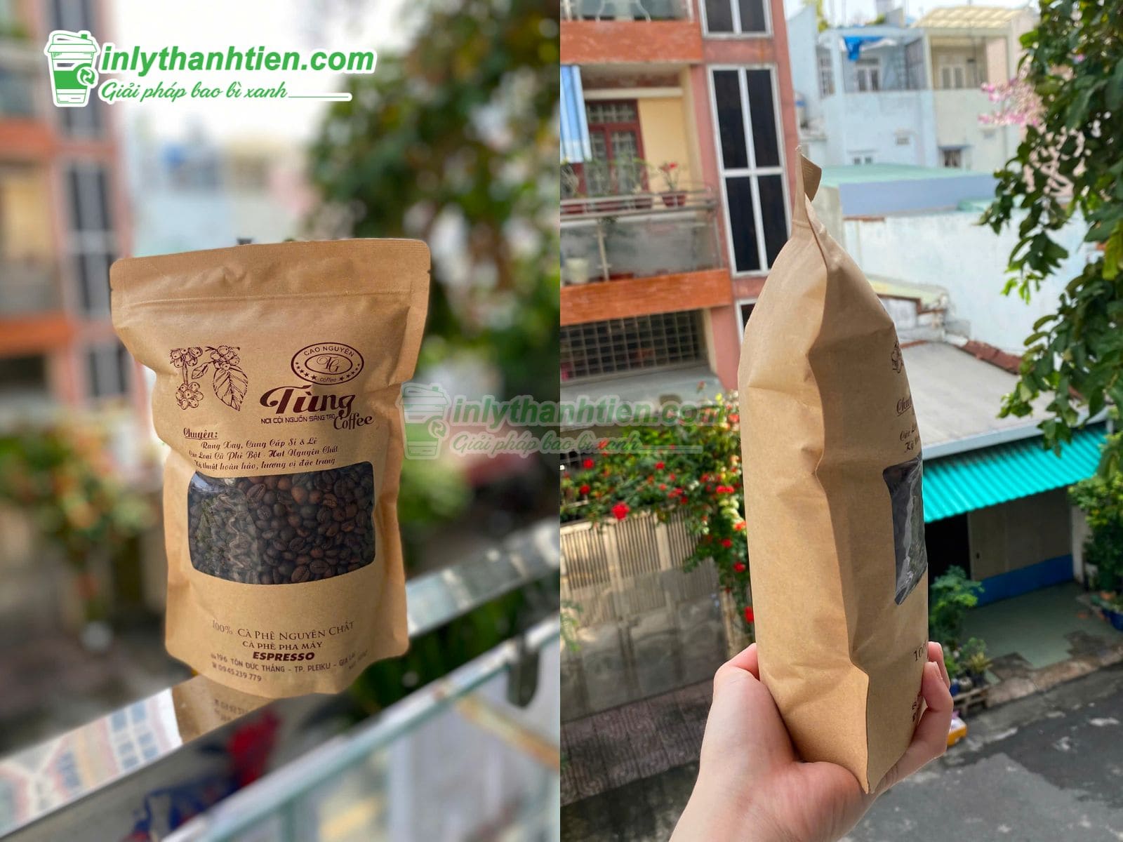 Túi zip giấy kraft đựng cà phê có cửa sổ