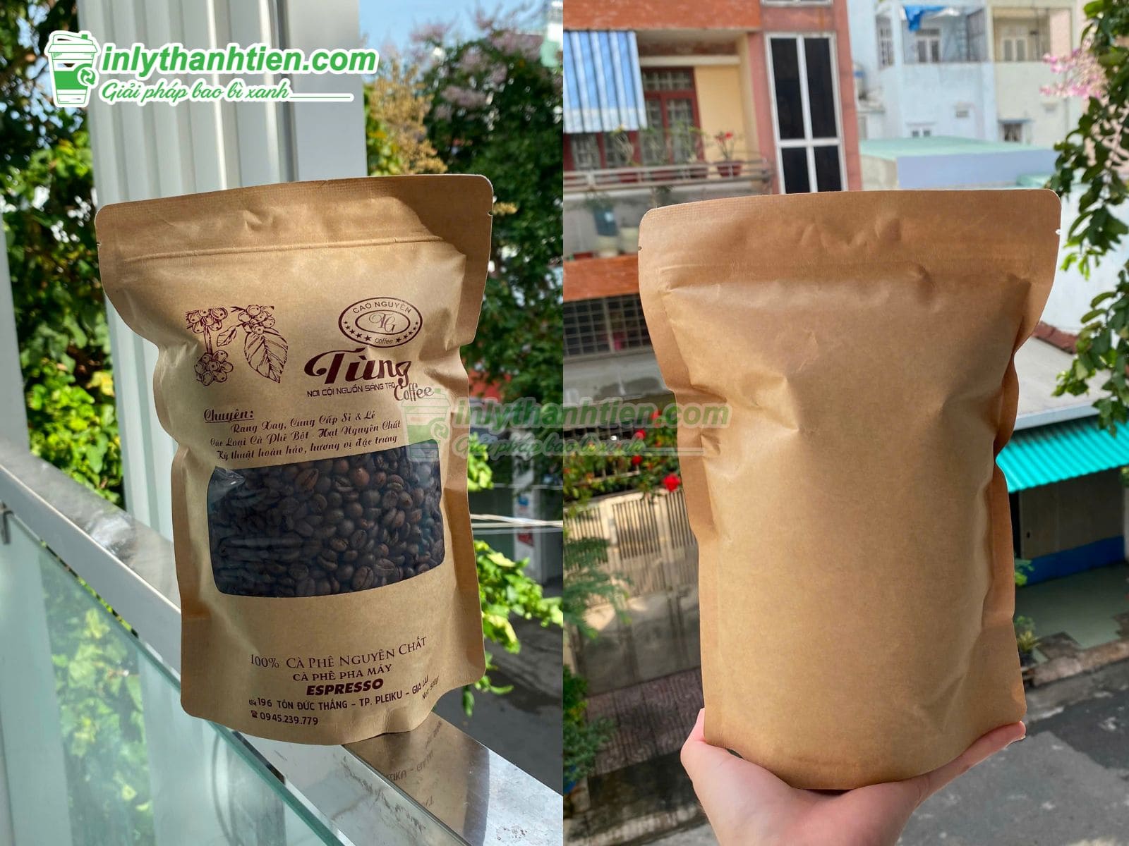 Túi zip giấy đựng cà phê cửa sổ vuông