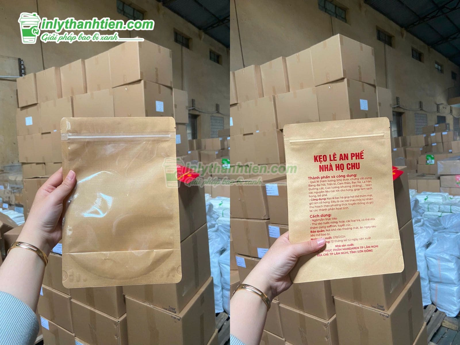 Túi zip 1 mặt trong 1 mặt giấy kraft đáy đứng