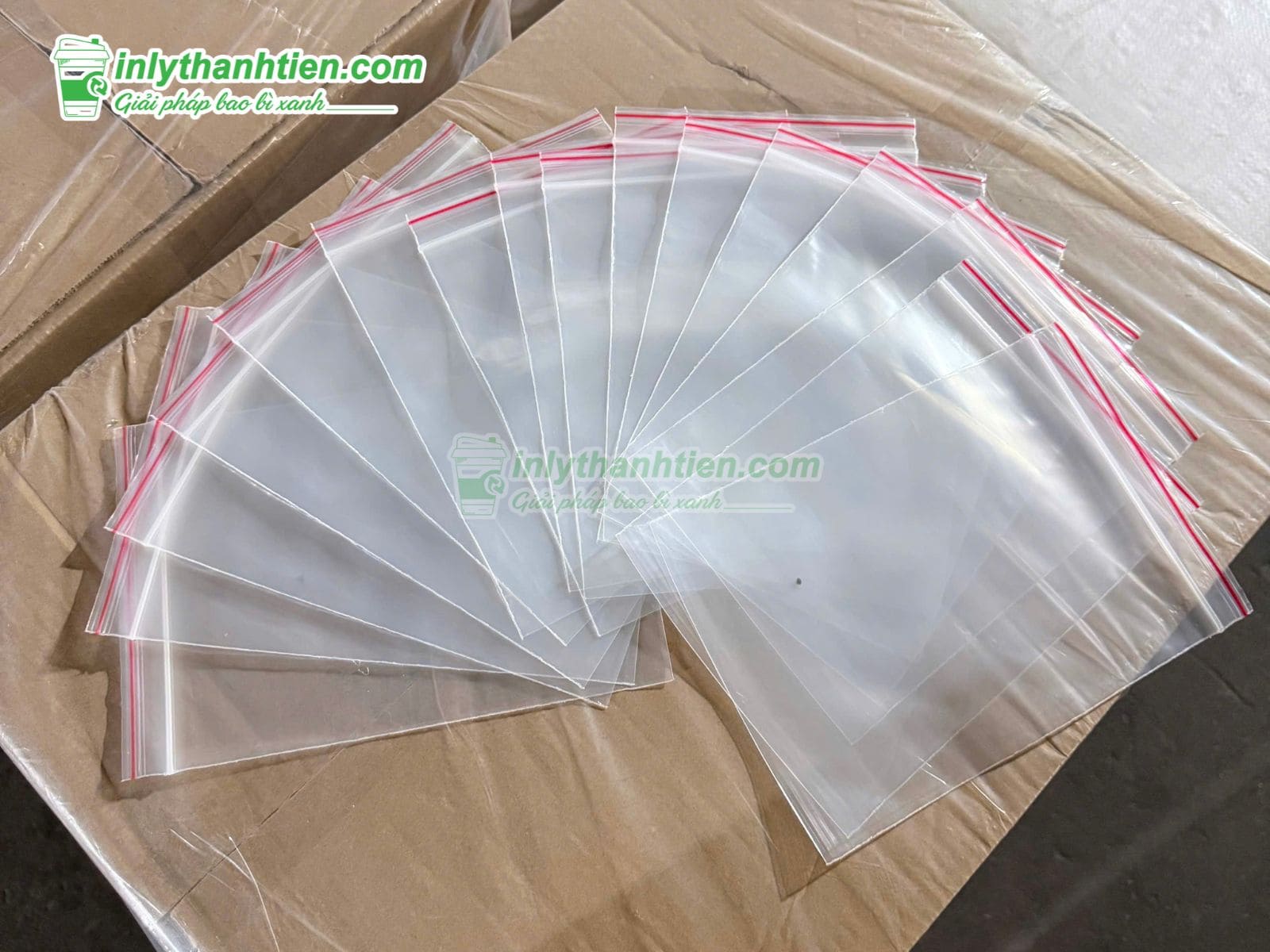 Túi zipper chỉ đỏ trong suốt