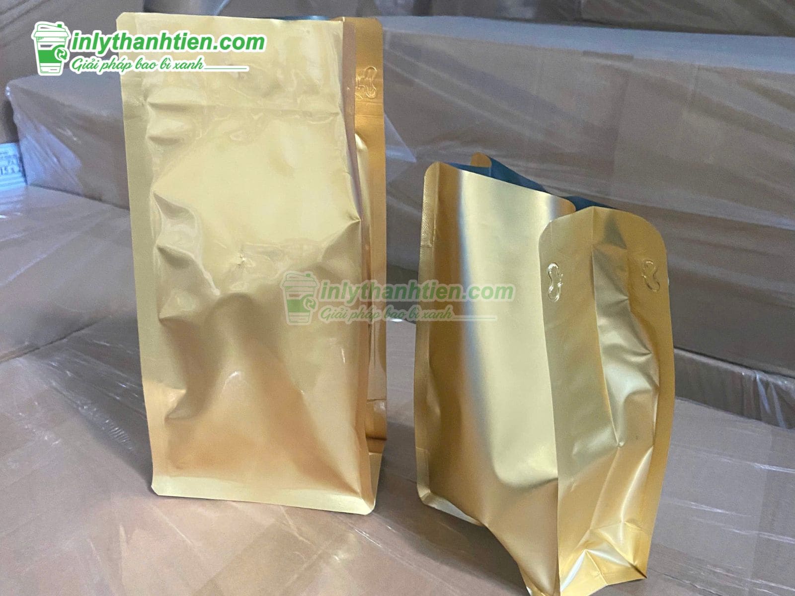 Túi zipper đựng cà phê màu vàng
